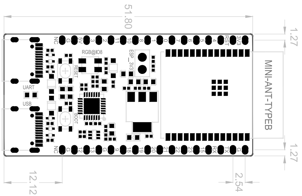 Mechanical Drawing - Espressif Systems ESP32-C6-DevKitC-1 Development Board